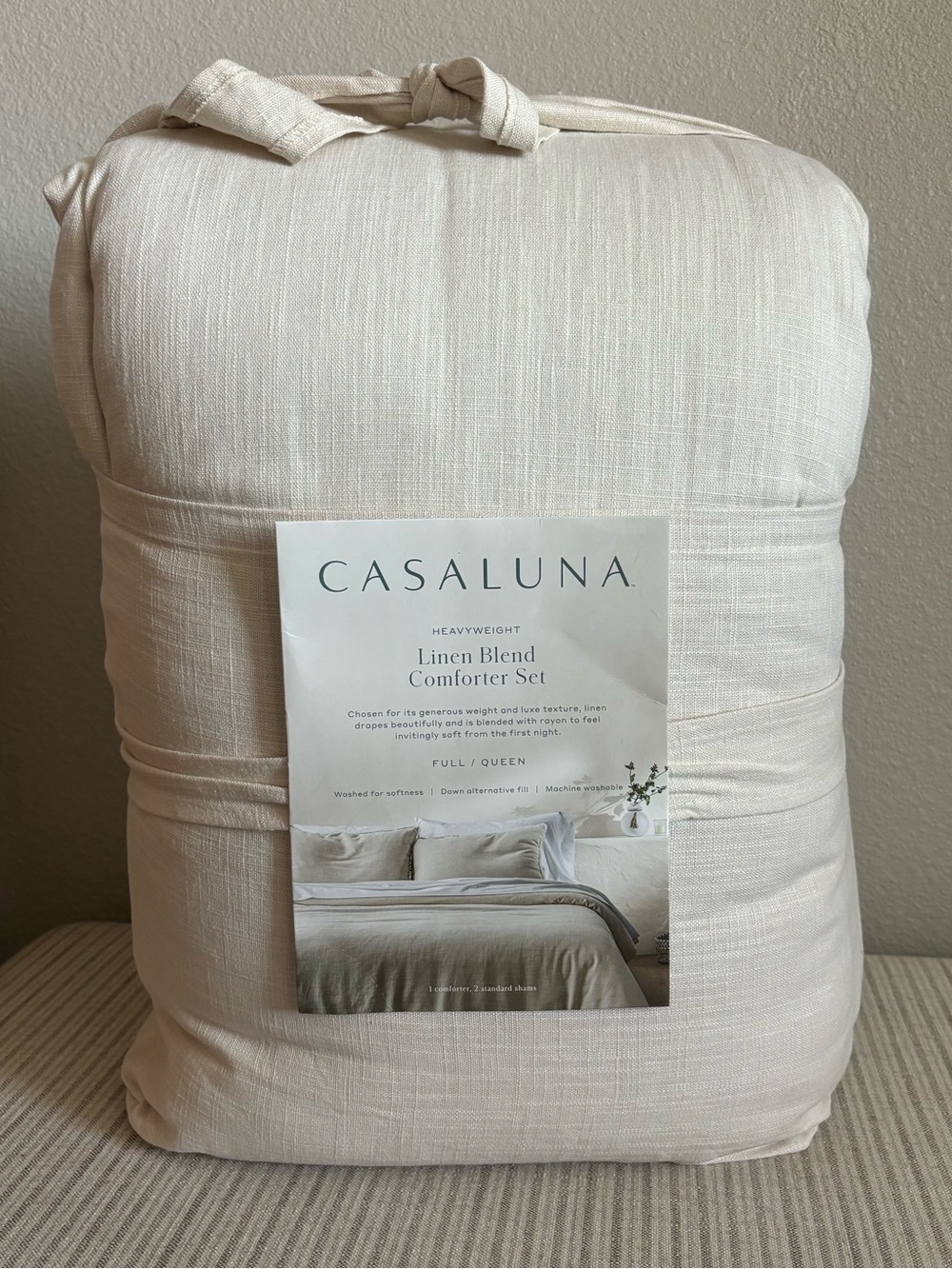 NWT Full/Queen Heavyweight Linen Blend Comforter & Sham Set Natural - Casaluna